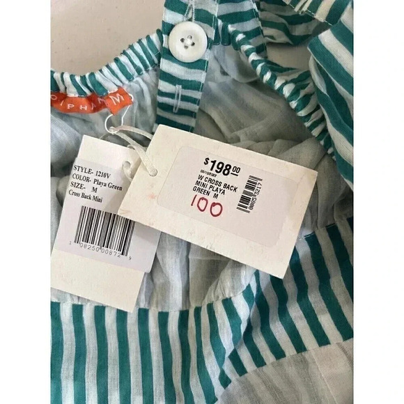 Oliphant Cross Back Mini Playa Green Dress Womens Size M Sleeveless Striped NWT - Picture 16 of 16